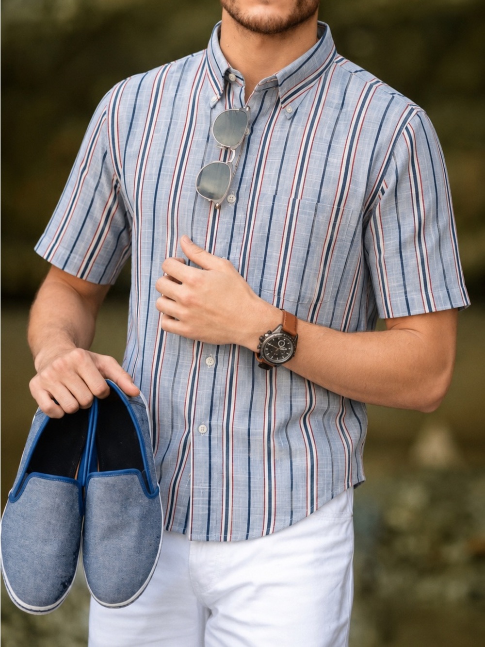 VTG 70s Van Heusen 417 Vanopress Striped Short Sleeve Shirt 15.5 M